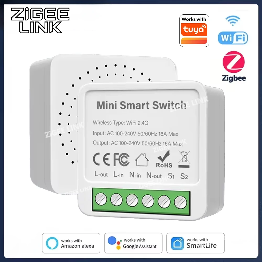 

Умный мини-выключатель Zigbee3.0/Wifi с двусторонним управлением, беспроводной выключатель света, умная автоматизация, работает с Tuya, Alexa, Google Home