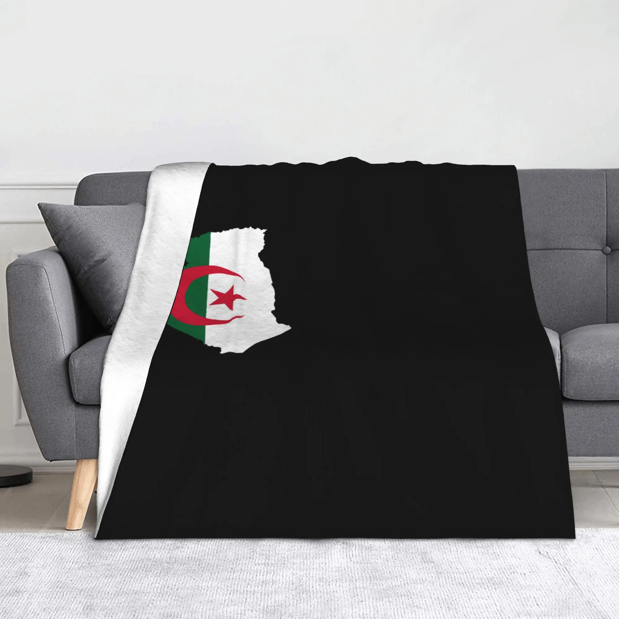 بطانيات وجه بعلم خريطة الجزائر، بطانيات رمي دافئة رائعة من القطيفة لأريكة السرير للخريف/الشتاء #1