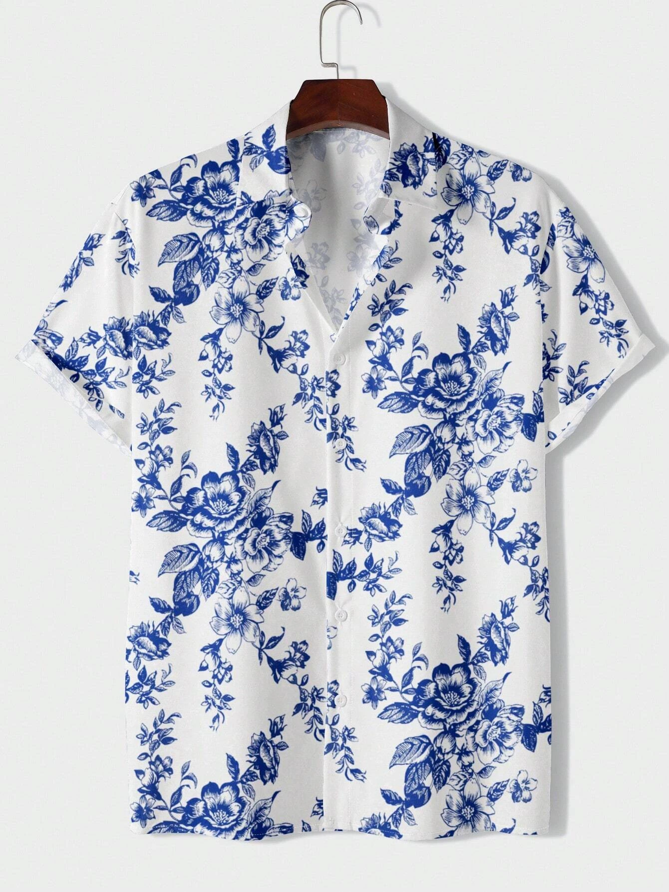 Botanical Floral Design Printed Lapel Shirts For Men And Women Seaside Casual Short Sleeve Button-Down Shirts Fashion Lapel Tops