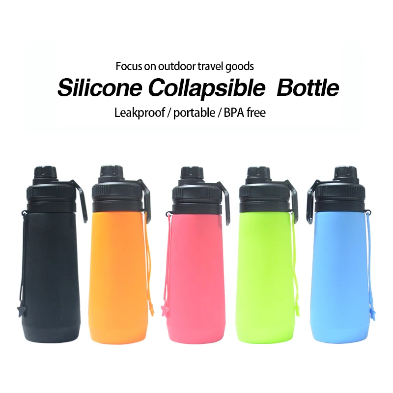 750ML Collapsible Water Bottle, Reuseable BPA Free Silicone Foldable Bottles Portable Hiking Cup For Outdoor Mountaineering Tour