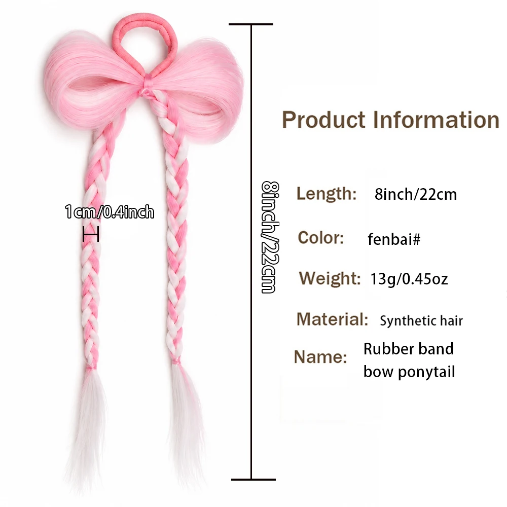 8inch Synthetic Wig Trendy Cute Children's Braid Bow Knot Head Ponytail with Elastic Rubber Band  Braid Hair For Women Party