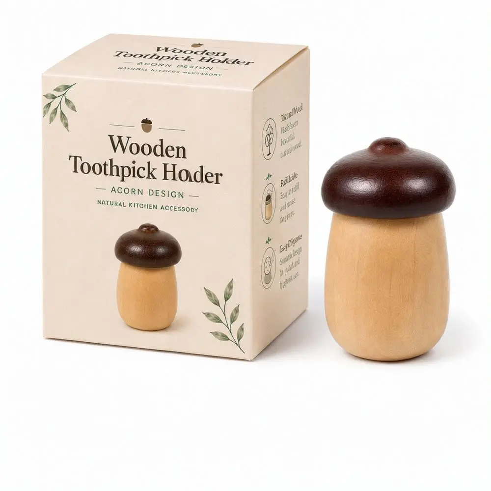 Creative Wood Toothpick Holder Nordic Mushroom Organizer Natural Texture Cotton Swab Storage Jar Home Interior Decor