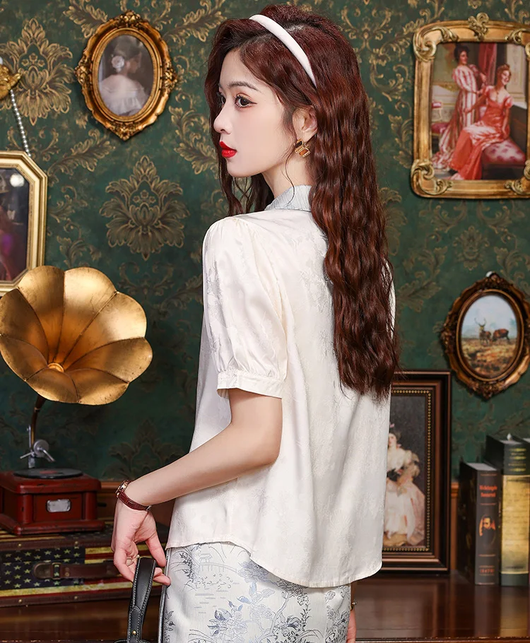 Chiffon Chinese Style Women\'s Shirt Summer Vintage Blouses Loose Short Sleeves Women Tops Fashion Clothing 2024 Korean