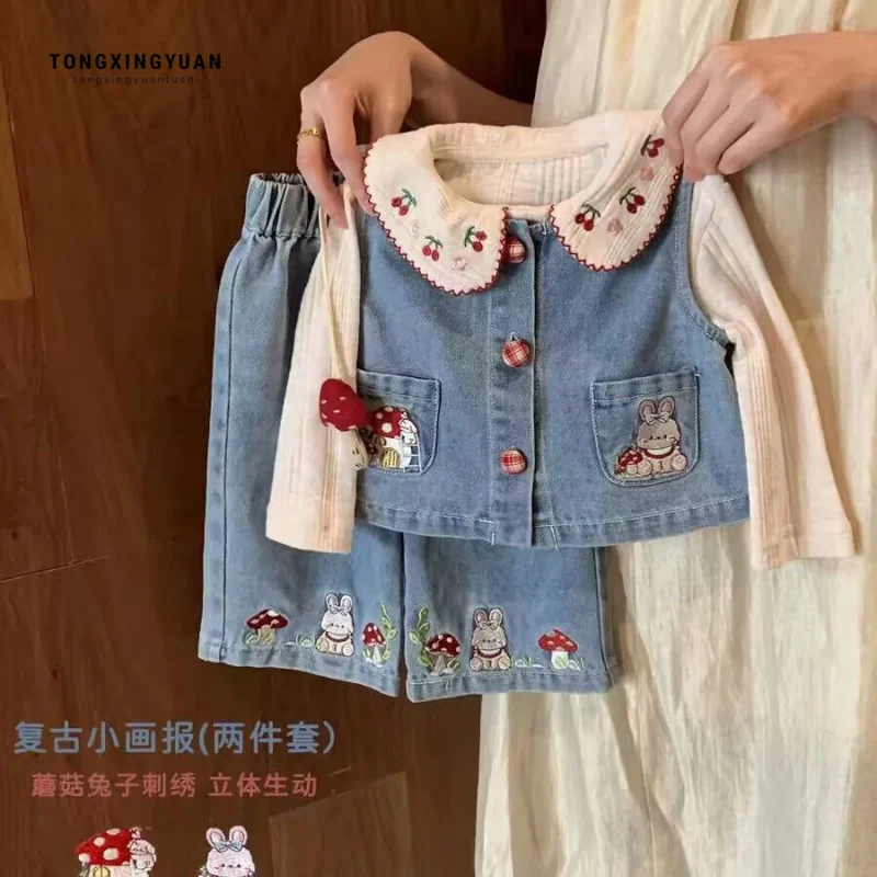 

Girls' stylish and fashionable two-piece denim set2026New Spring Outfits for Young Girls and Toddlers for Outings