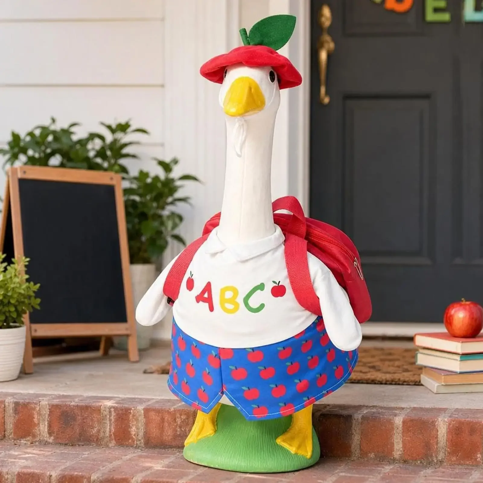 Porch Goose Outfits 23 Inch With Hat And Schoolbag Animal Statue Dress Goose School Clothes For Classroom Garden Yard Lawn Patio