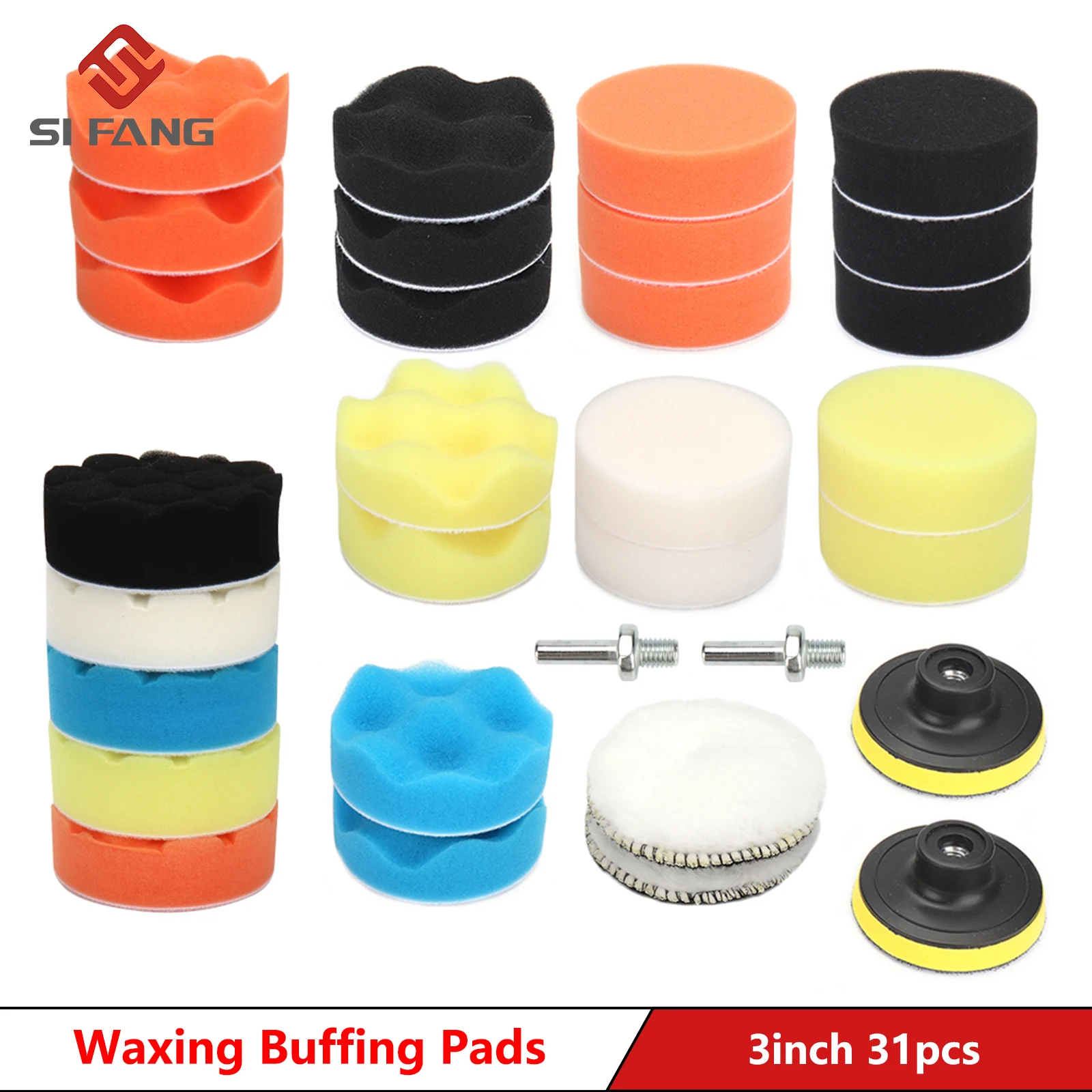 

31PCS Mini Car Foam Drill Polishing Pad Kit Hook and Loop 3 Inch 75mm Detail Sponge Wool Waxing Buffing Pads with Backer