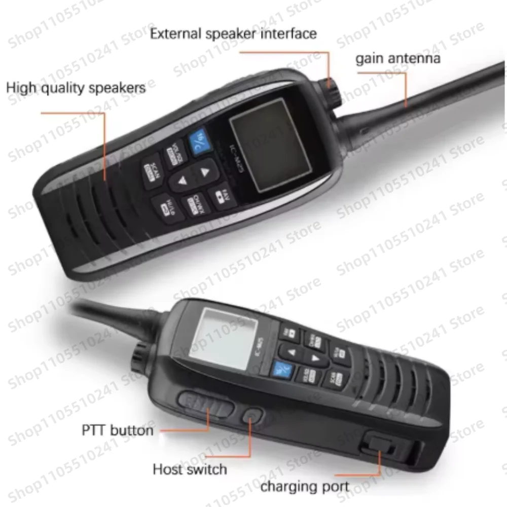 M25/M37 Marine VHF Radio - IPX7 Waterproof Handheld Maritime Two-Way Radio for Boats