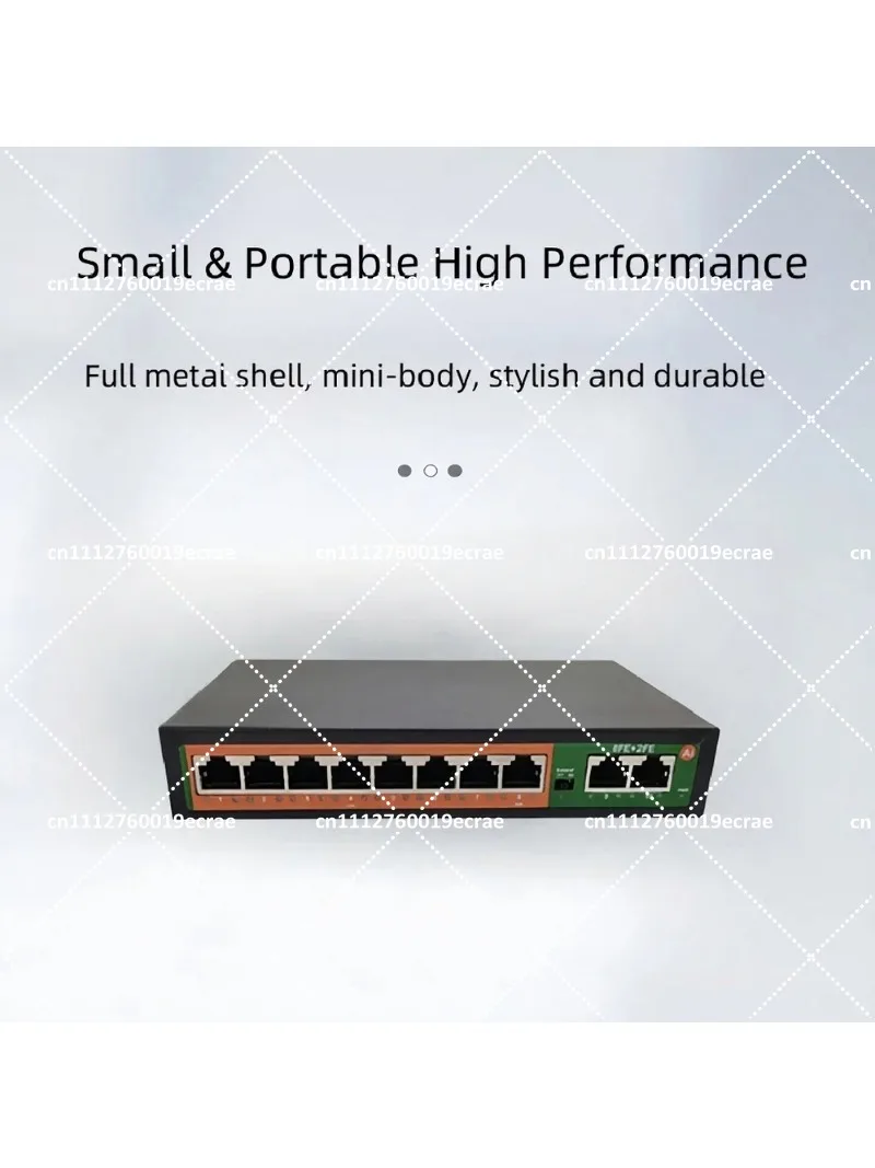 48V 8 Port PoE+ Switch 10/100Mbps 2 Uplink RJ45 Network Switch for IP Camera AP