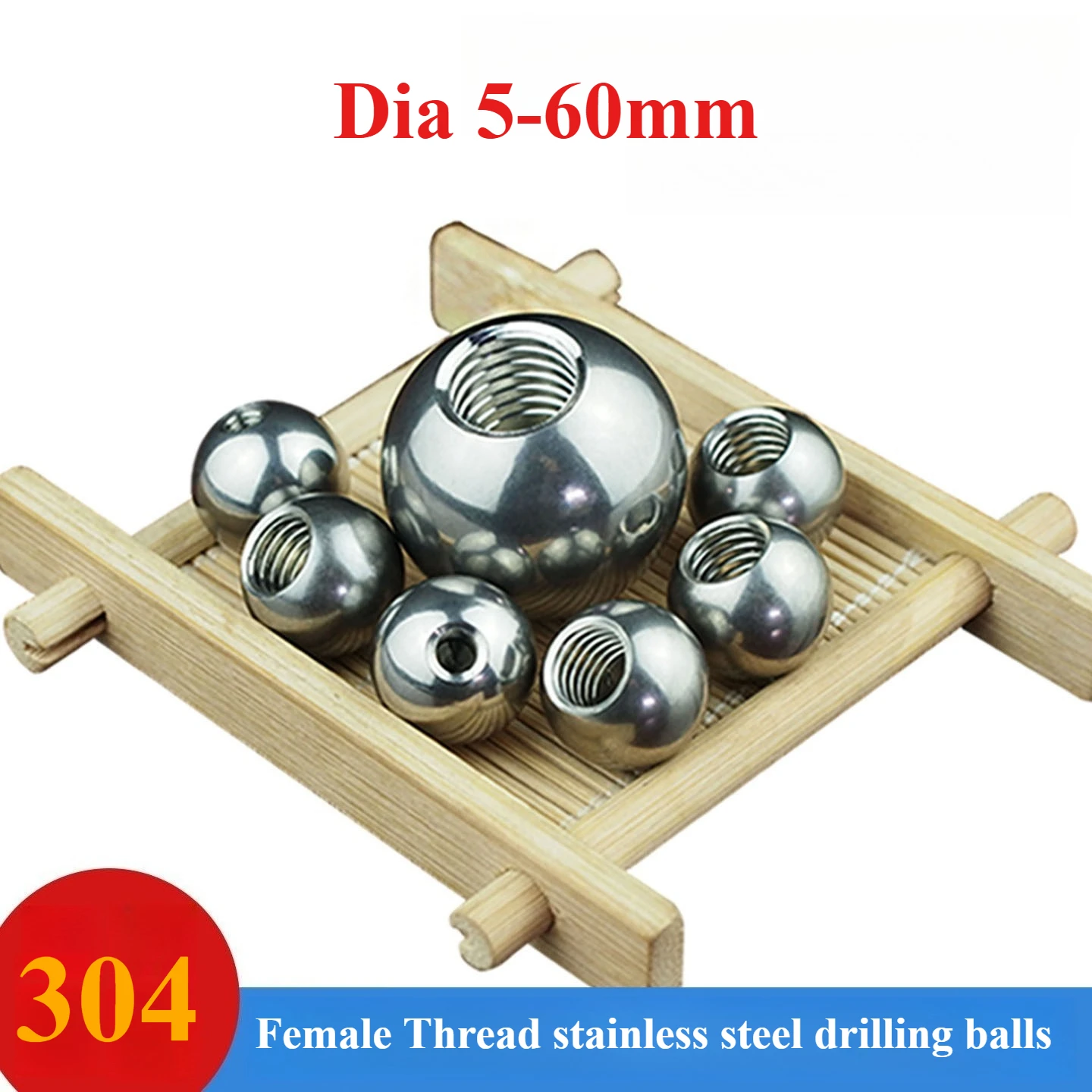 Thread Half Hole Metric Stainless Steel Drilling Balls OD 5mm-50mm Metric Female Thread Blind Hole Smooth Ball Bead M5 M6 M8