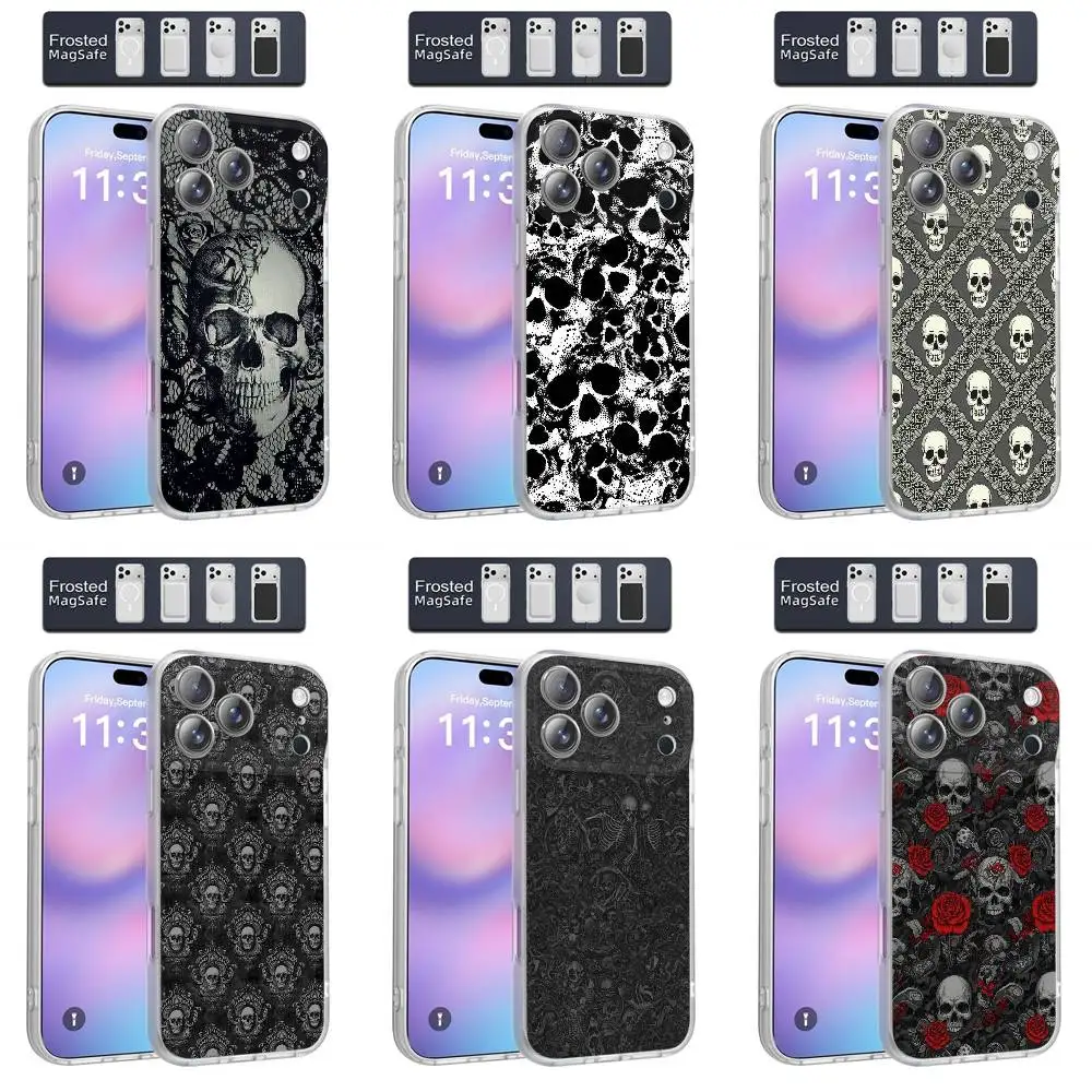 

Lace Skull Pattern Phone Case For iPhone 17,16,15,14,13,12,11,Pro,Max,Plus,E,Air,Mini Magnetic Magsafe Frosted Clear