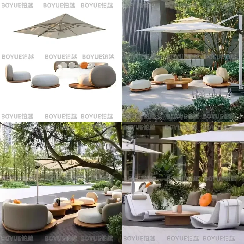 Teak Outdoor Sofa Set Garden Patio Furniture Villa Terrace Preservative Wood Leisure Couch Creative Exterior Living Room