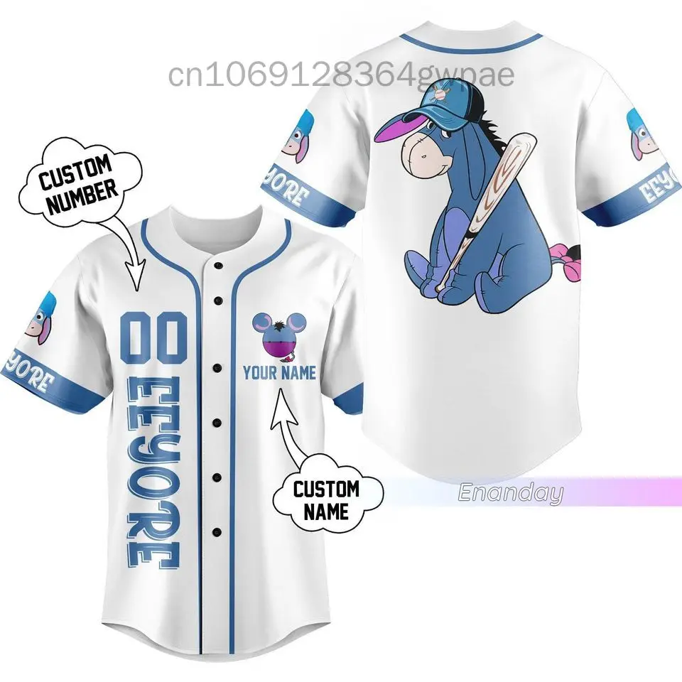 

Eeyore Baseball Jersey Men's Women's Short Sleeve Casual Sports Baseball Uniform Personalized Disney Baseball Jersey Retro Shirt