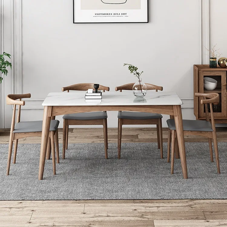 

n Nordic dining table simple modern household small apartment ash wood log solid wood dining table marble n