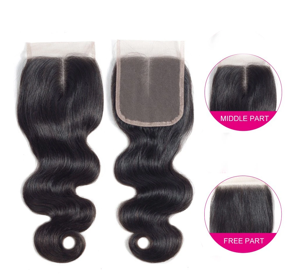 BAHW Malaysian Remy Hair Body Wave 4x4 Lace Closure Human Hair Bleached Knots Middle/Free Part Top Closure Swiss Lace Free Ship