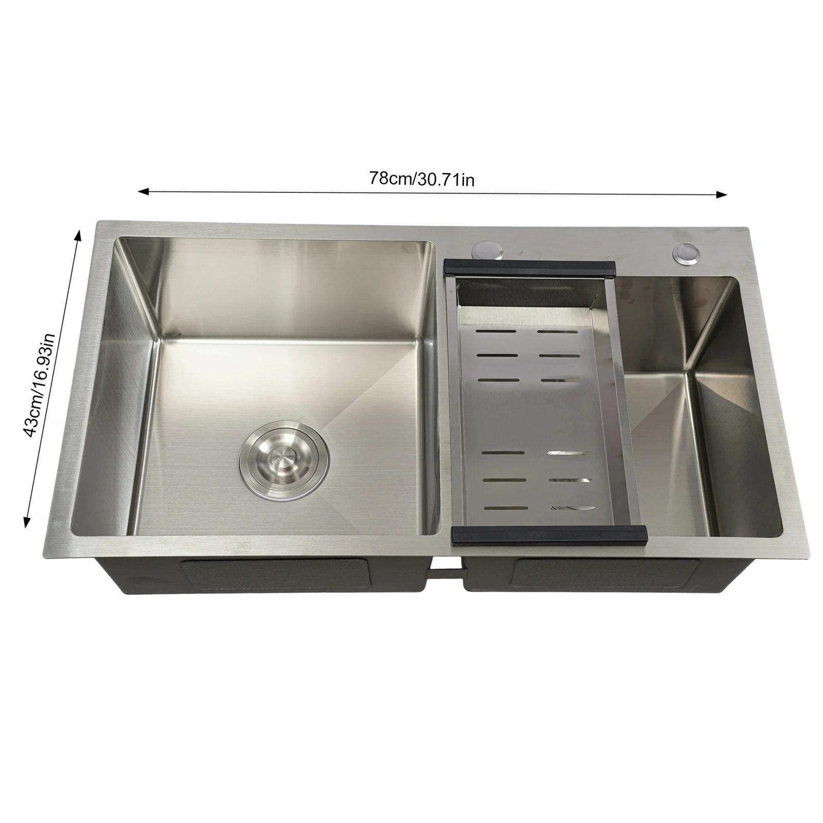 Large Kitchen Sink Double Bowl Undermount, Stainless Steel 2 Bowls Bar Sink with Drainbasket, Pipe Set 30.71x16.93x8.27in - Silver