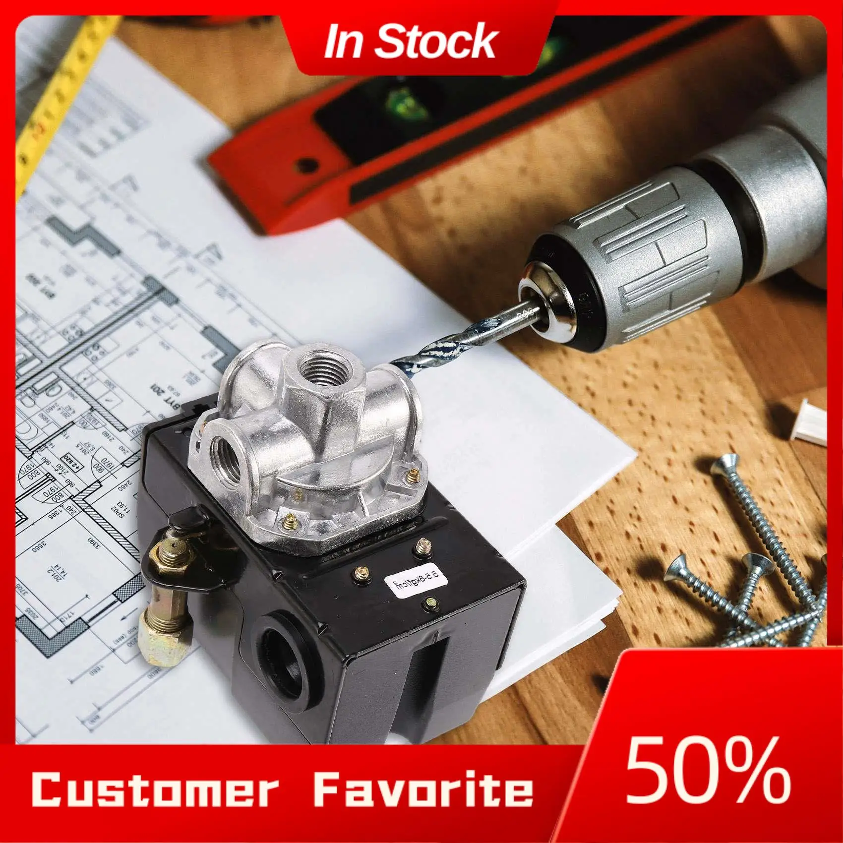 

AT03 Top 5-8Kg 4-Port 26 Amp Pressure Switch Control Valve Air Compressor Heavy Duty Black Automatic Pressure Controller