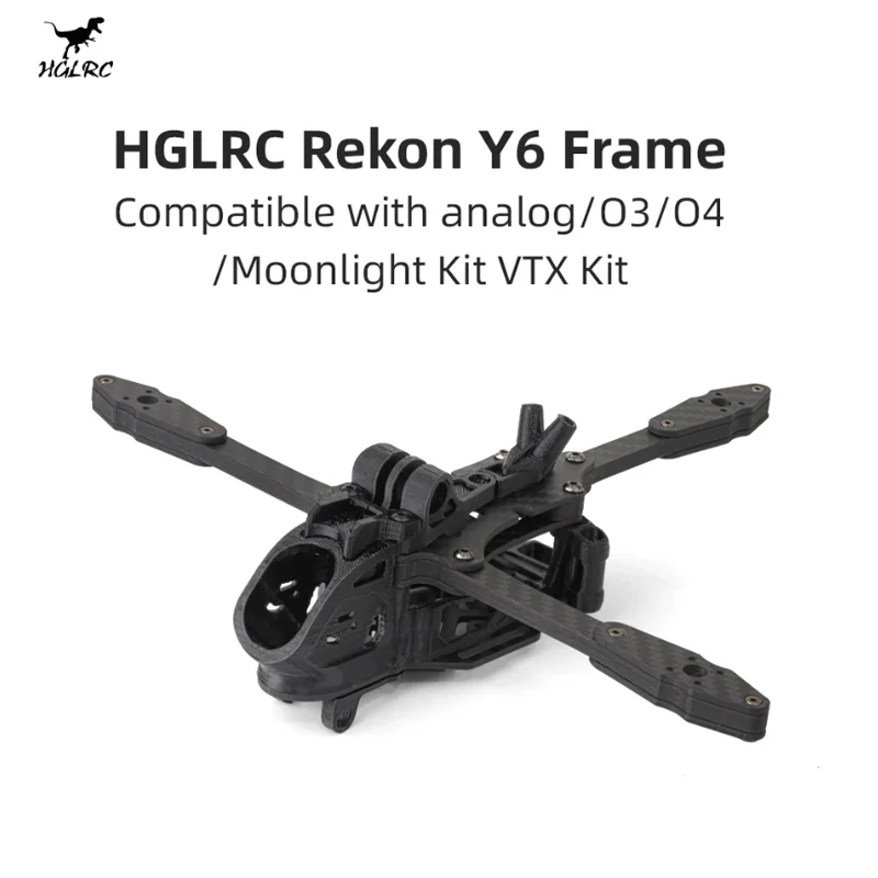 

HGLRC Rekon Y6 5" Y-Type 3K Carbon Fiber Frame Kit - Long Endurance - Compatible with Analog/O3/O4/Moonlight VTX