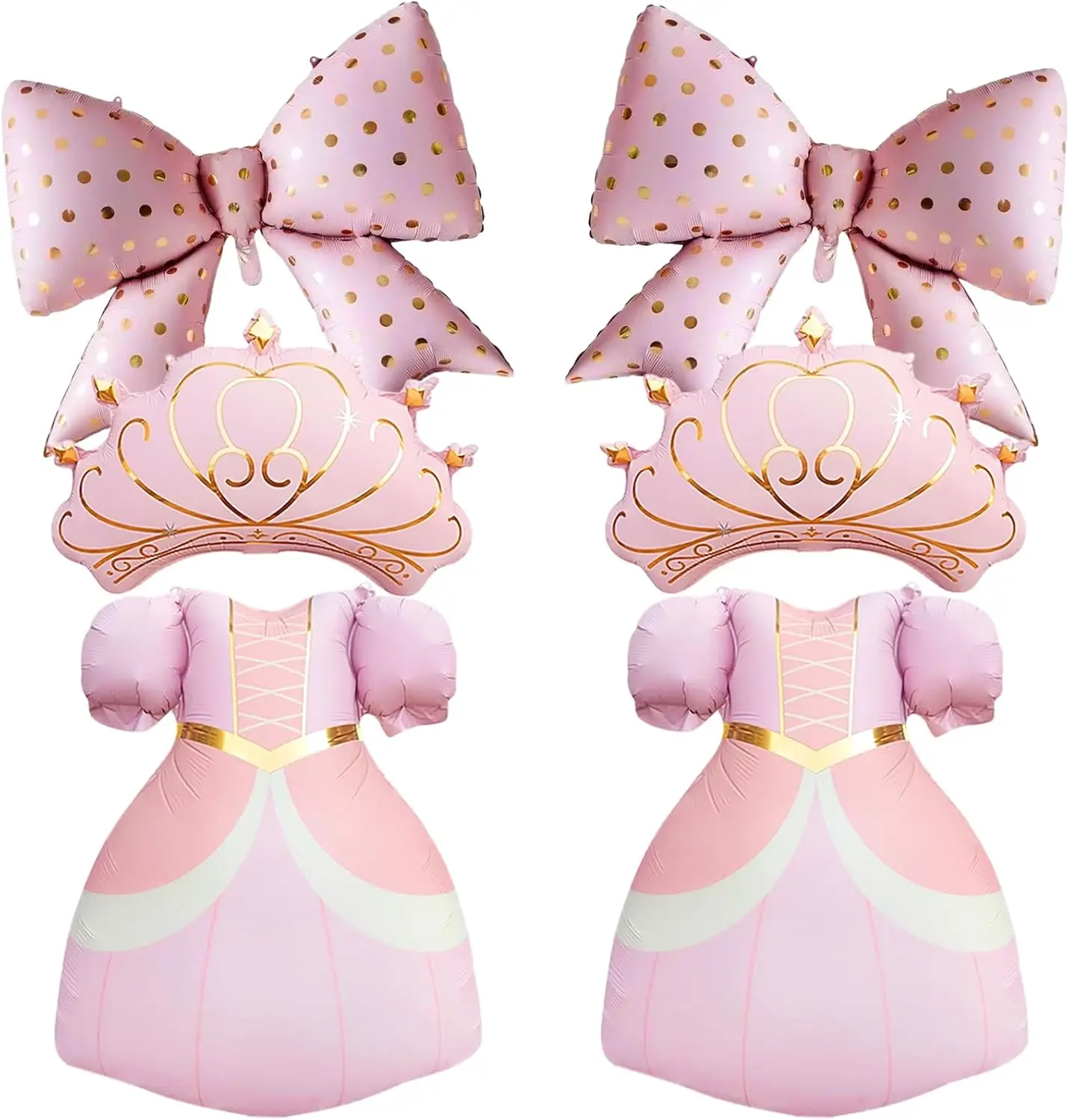 Juego de 4/6 Globos de Aluminio con Forma de Corona de Princesa y Bolso, Globos con Lazo Rosa para Decoración de Fiestas de Cumpleaños de Princesas