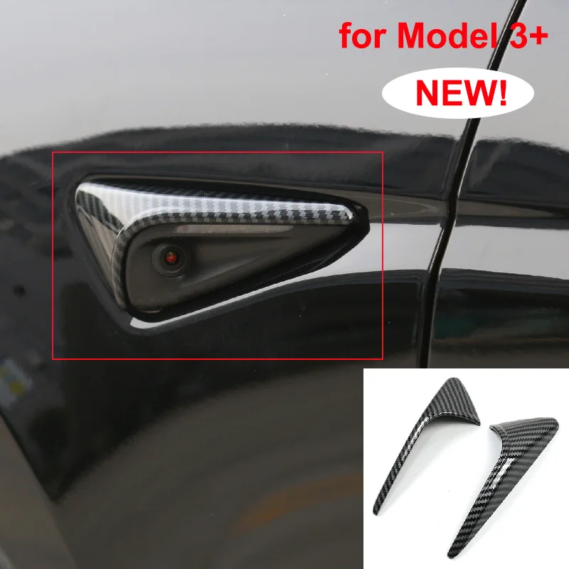 For Tesla Model 3 Highland 2024 Side Camera Cover Lens Protector Leaf Board Sticker ABS Carbon Fiber New Model3+ Car Accessories