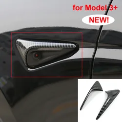 For Tesla Model 3 Highland 2024 Side Camera Cover Lens Protector Leaf Board Sticker ABS Carbon Fiber New Model3+ Car Accessories