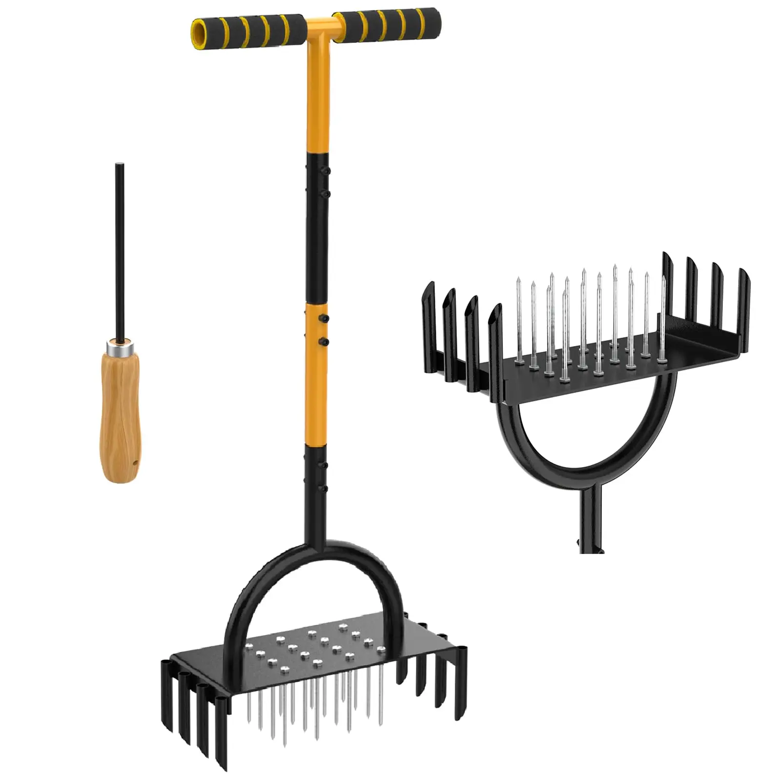 

Spike Manual Dethatching & Soil Aerator Lawn Yard Tool with 16 Iron Spikes and 8 Cores Pre-Assembled Grass Aerator Garden Tools