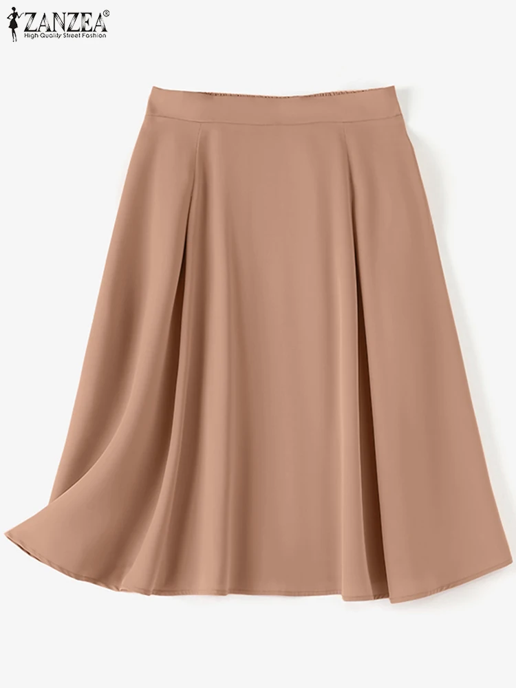 2024 ZANZEA Women Elegant High Waist Solid Office Work Skirts Autumn Fashion Knee-length Skirt Casual A-line Party Faldas Saia