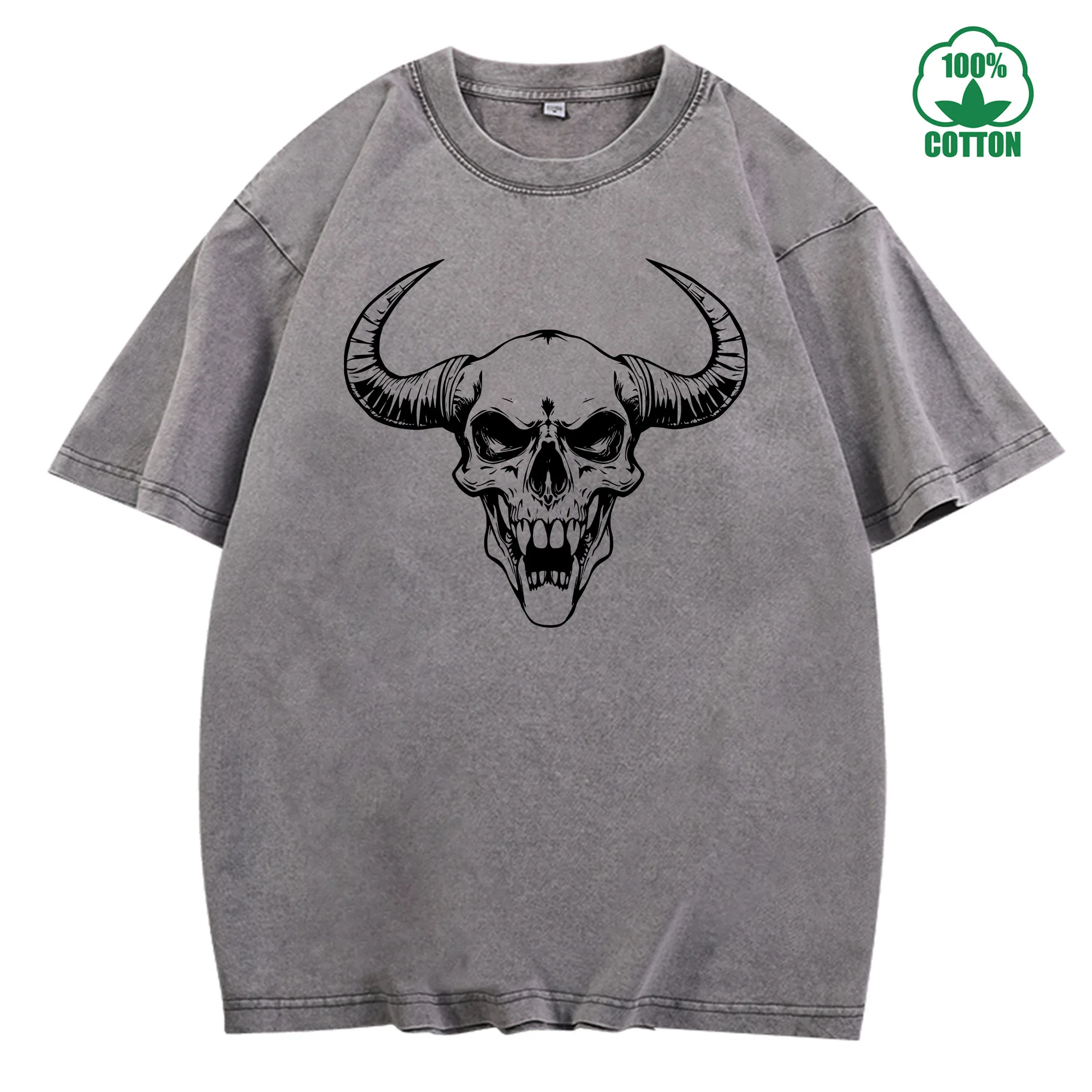 تي شيرت Skull Lord Dark Beast Vintage مغسول 230 جرام 100% قطن مريح كبير الحجم ملابس الشارع للجنسين