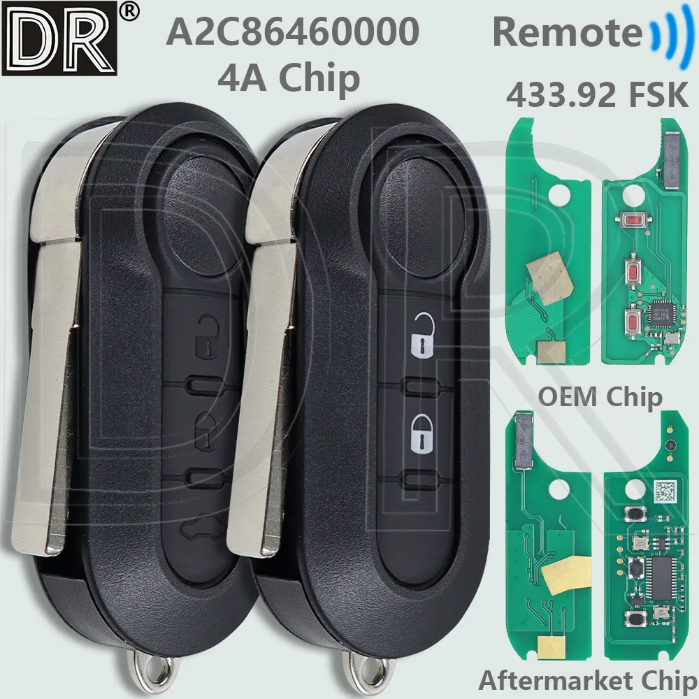 DR 4A Chip 433.92 FSK FCCID:A2C86460000 Flip Car Remote Key Or PCB Board Wholesale For Fiat MOBI STRADA UNO FIORINO E MAIS