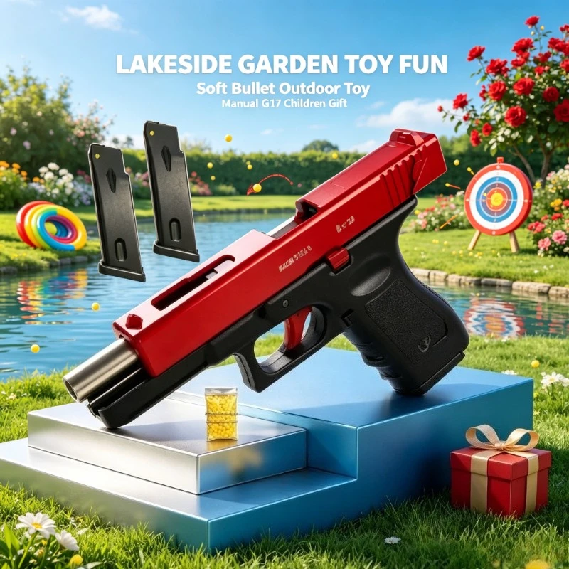 G17 Alloy Black Toy Blaster Shoots Plastic Bullets Long Range Powerful Performance Nice Kids Birthday Present