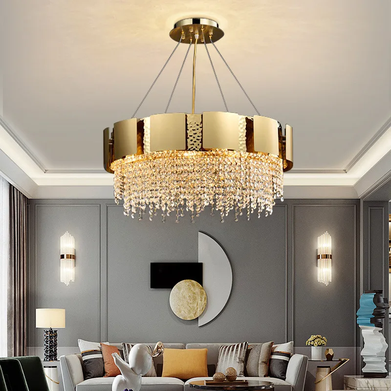 

led e14 Postmodern Golden Crystal Stainless Steel Pendant Lights.Pendant light Suspension Luminaire Lampen Lustre For Foyer