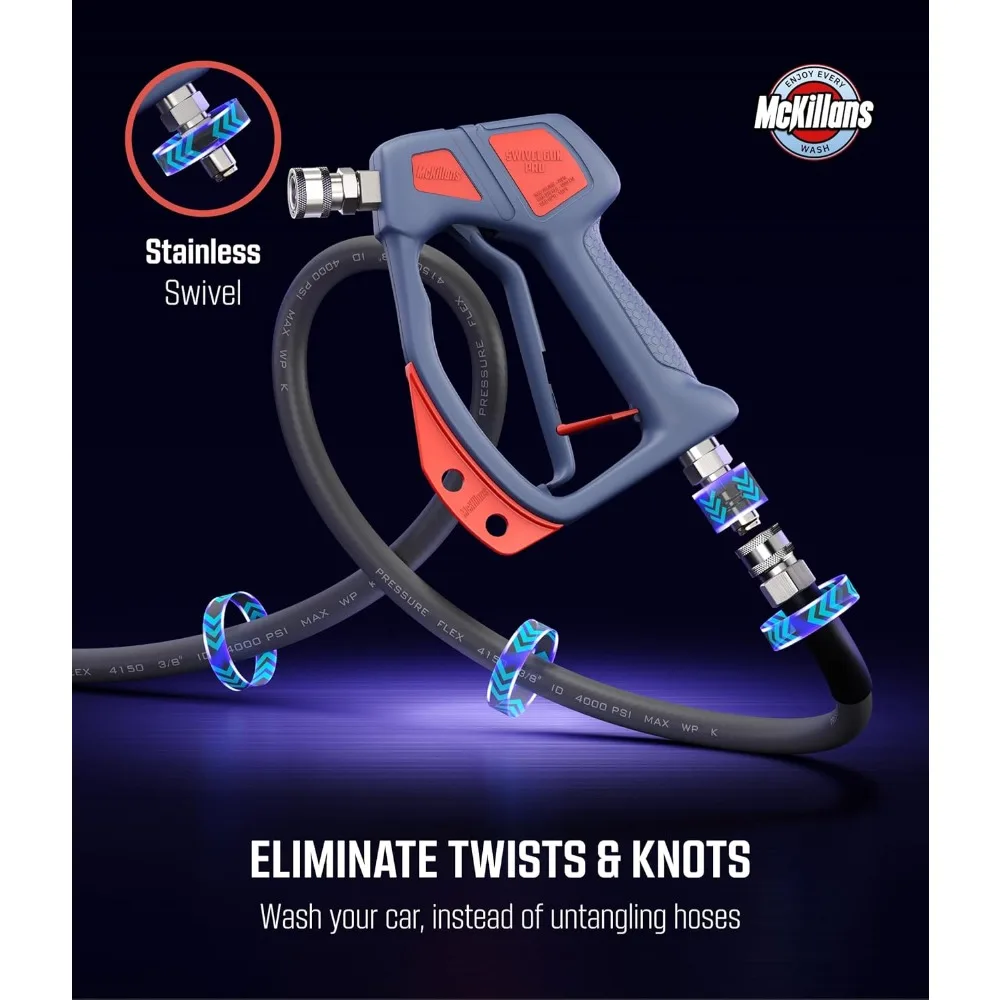 Drehbare Hochdruckreinigerpistole mit Schnellanschluss – max. 4000 PSI, Düsenhalter, knicksicheres Design