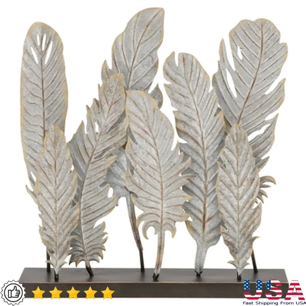 

Современная настольная скульптура с железными перьями, декоративный домашний акцент 20x21 дюймов, уникальная идея для внутреннего использования