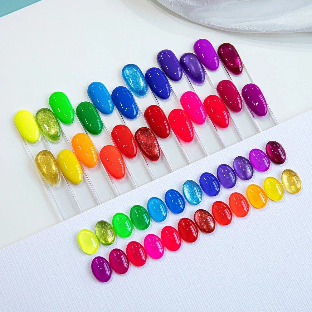 Vendeeni 24 Farben Regenbogen Pure Color Gel Nagellack Set Neon UV LED Soak Off Magnetischer Glitzer Katzenaugen Gel Nagellack mit Display – Detail 5