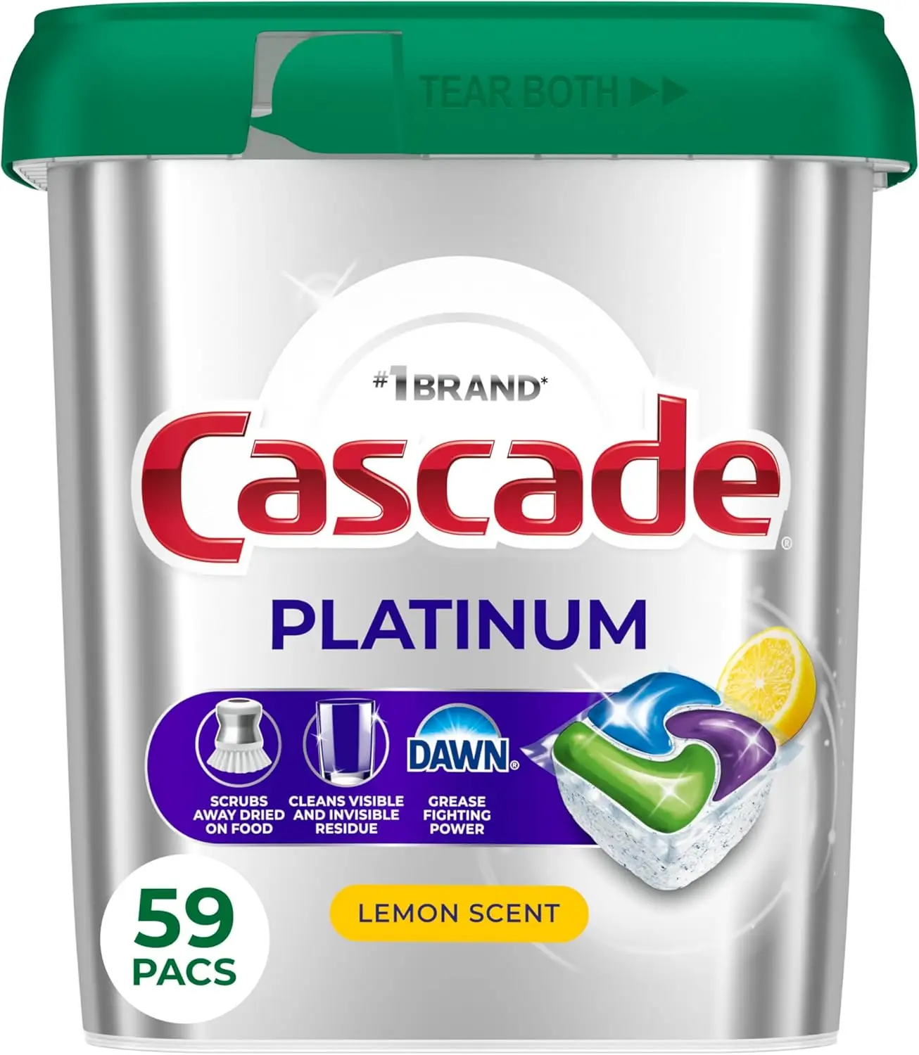 

Powerful Dishwasher Detergent Pacs, Lemon Scent, 59 Count