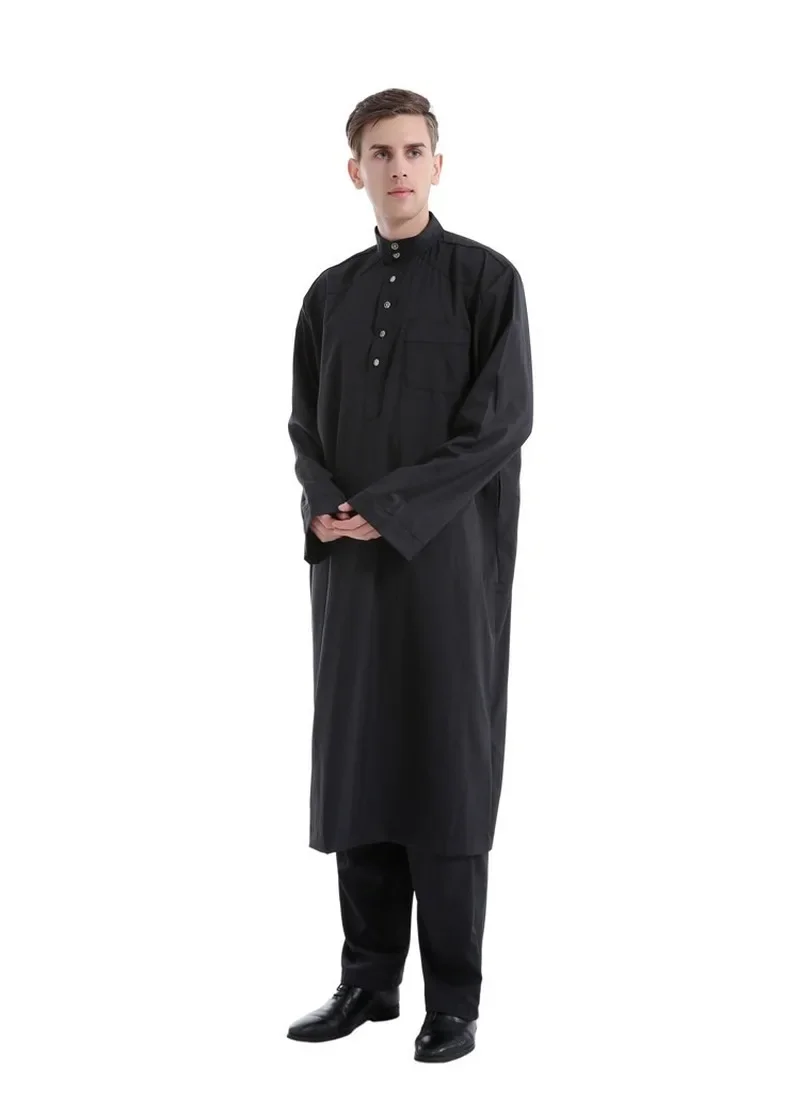 Robe muçulmano masculino árabe thobe ramadan trajes sólido árabe paquistão arábia saudita eid turquia abaya masculino roupas islâmicas nacionais