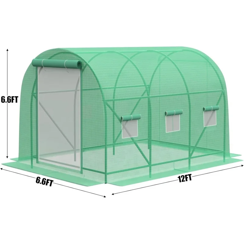 12××FT Greenhouses Heavy Duty, Large Walk in Green Houses Outside with 6 Ventilated Mesh Windows & Roll-up D