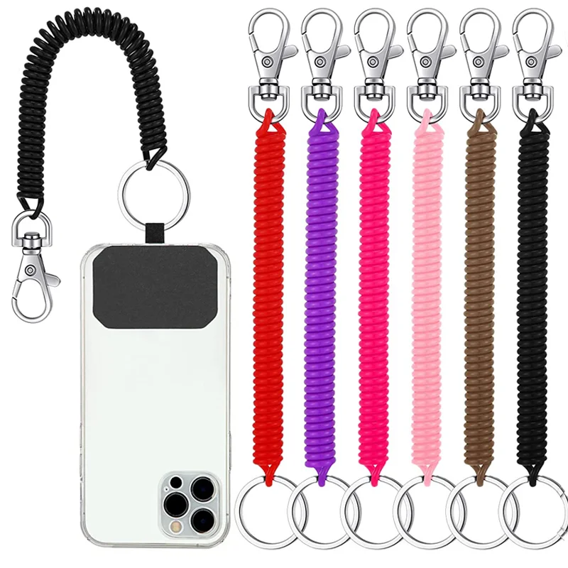 Multifunctional Mobile Phone Lanyard Strap Anti-Lost Chain Spiral Elastic Spring Rope for Keychain Key Ring Holder Clasp Hook