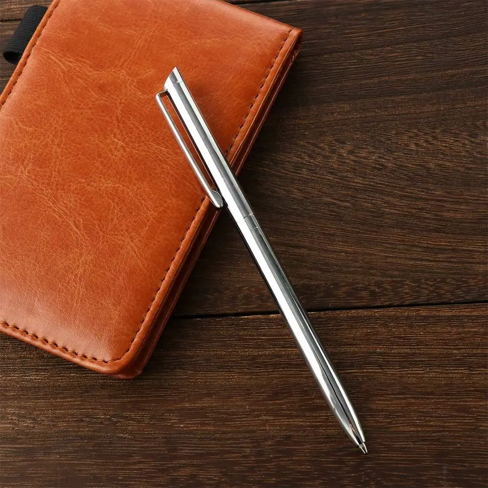 

Карманная шариковая ручка из нержавеющей стали с черными чернилами, серебряная глянцевая шариковая ручка, коммерческие канцелярские товары, офисные принадлежности, масляная ручка