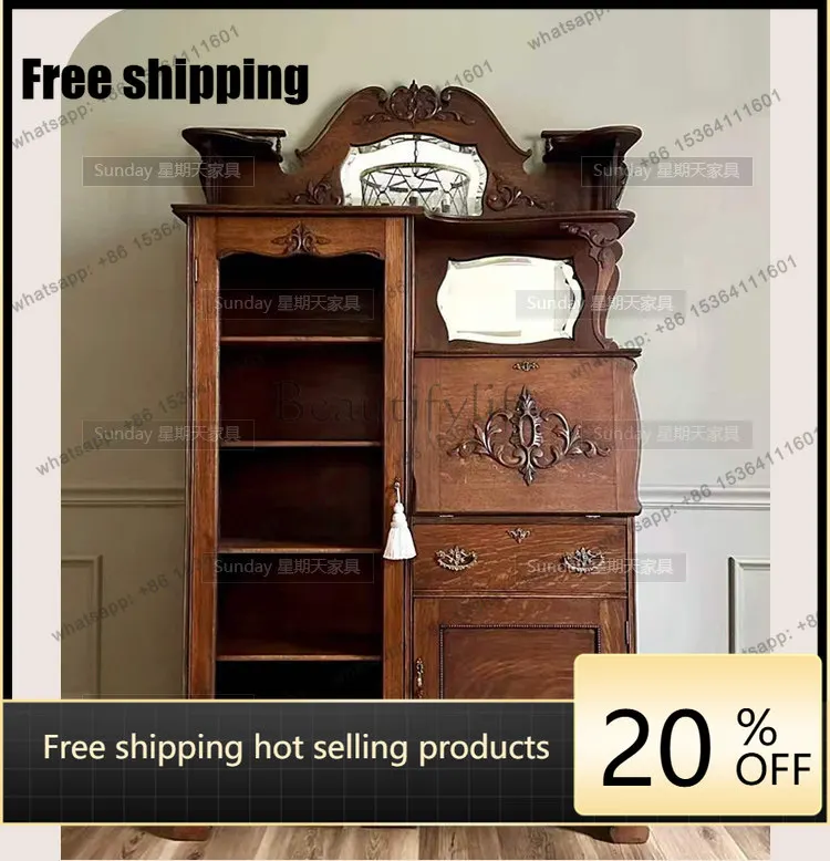 Factory Direct French vintage carved drawer cabinet multifunctional storage cabinet against the wall in the living room