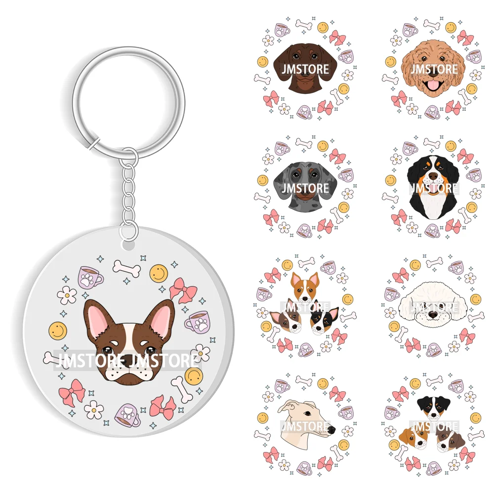 Dog Pet Mom Flower Bow Frame High Quality WaterProof Ready To Apply UV DTF Stickers For Round Circle Acrylic Keychain Keyring