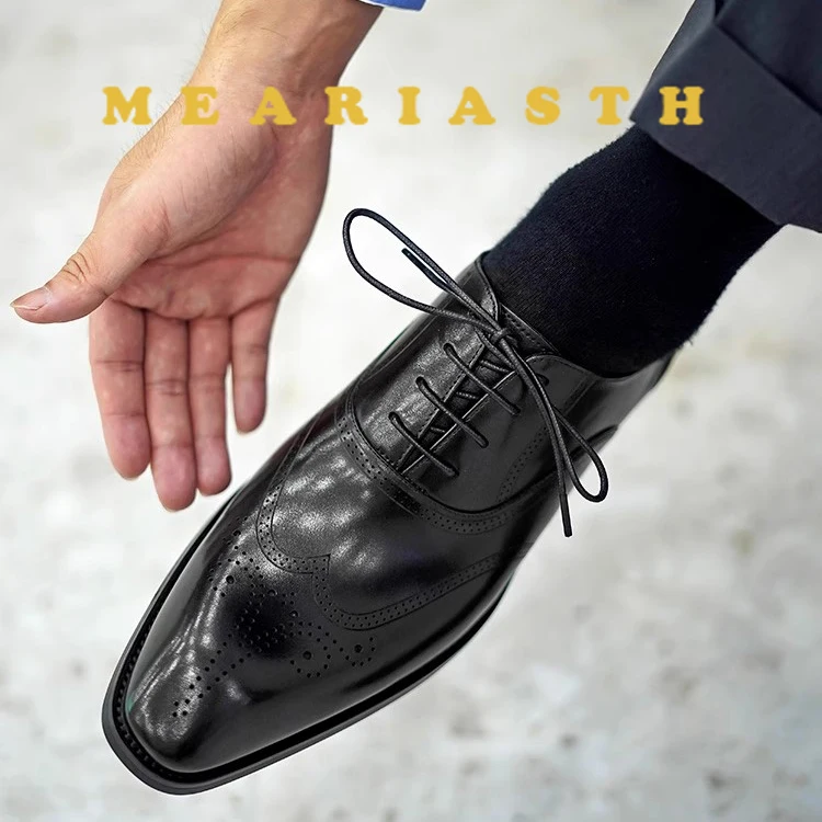 

Brogue Dress Shoes Oxfords for Mens Fashion Business Casual Party Banquet Daily Retro Genuine Leather Shoe Lace-up Hand Painted