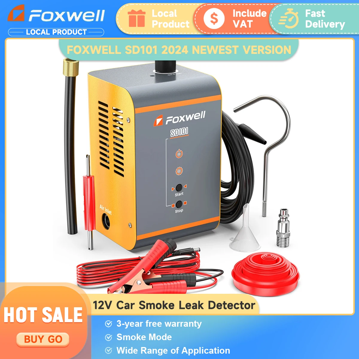 

FOXWELL SD101 12V Car Smoke Leak Detector Oil Pipe Leakage Smoke Generator EVAP Vacuum Leak Smoke Machine for Car Motorcycle