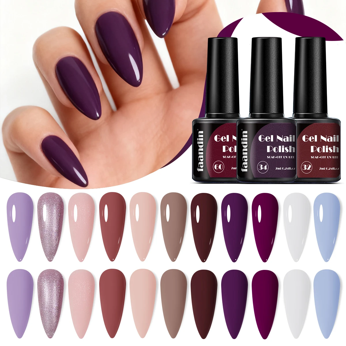 Faandin 3 قطع/مجموعة 7 مل * 3 قطع، تطبيق أكثر سمكًا للحصول على نتائج أفضل، ألوان غنية، نغمات عارية، ألوان أرجوانية، نغمات حمراء، إلخ. ، مجموعة طلاء أظافر جل بلون موحد، هدية مثالية، قوية وطويلة الأمد، ليس من السهل أن تتلاشى، جل طلاء أظافر قابل للإزالة، منتج أساسي للحفلات الراقصة والحفلات وصالونات الأظافر بالجملة لصالونات الأظافر