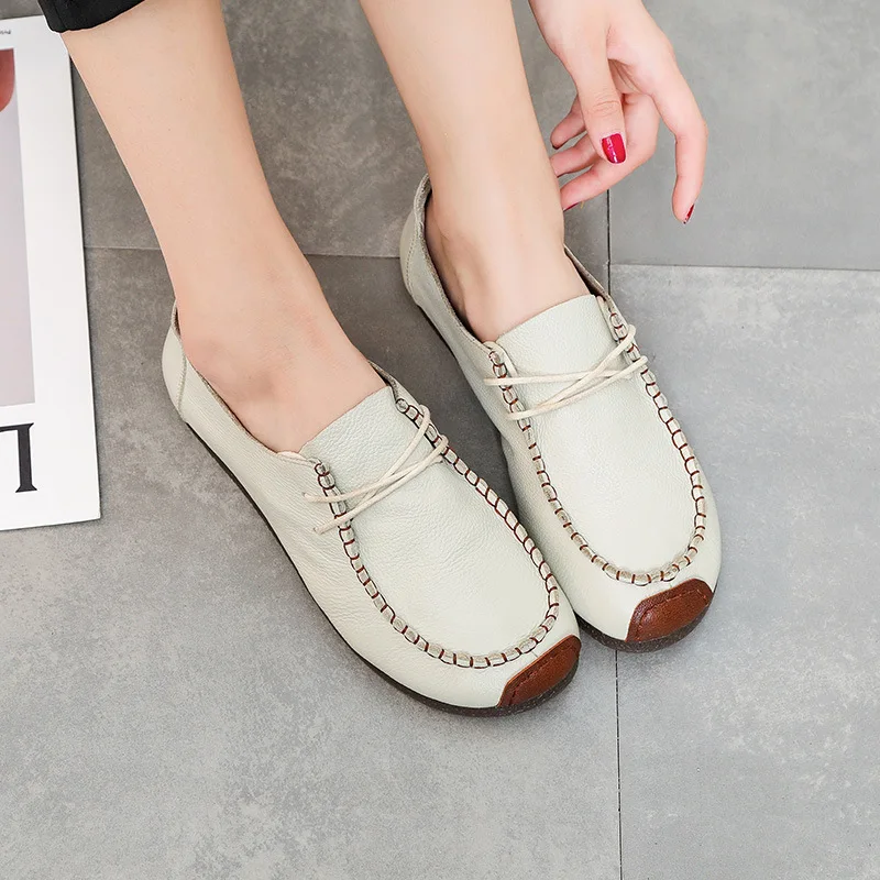 Comfortable Lace-Up Flat Shoes With Leather Non-Slip Soft Soles