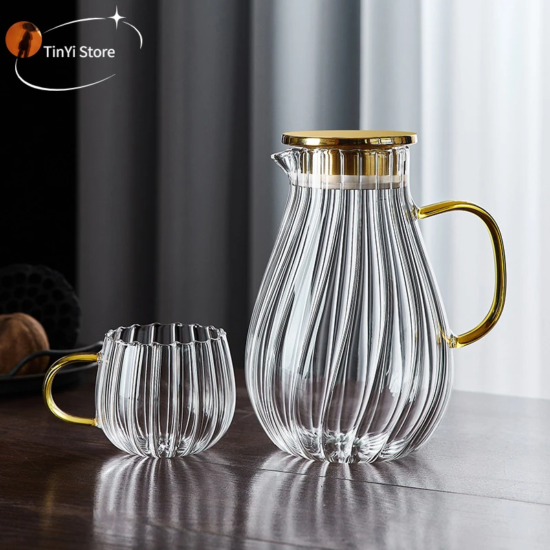 Large Capacity Vertical Stripes Water Bottle High Borosilicate Glass Cold Kettle Glass Cup Boil Water Jug Juice Pitcher Tea Pot