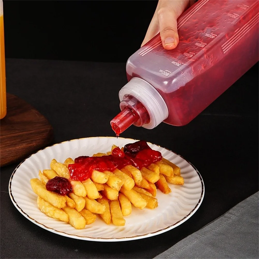 1Pcs PE 800/1000ML Large Diameter Dustproof Plastic Squeeze Sauce Bottle Dressing Bottle Squeezing Container Seasoning Bottle