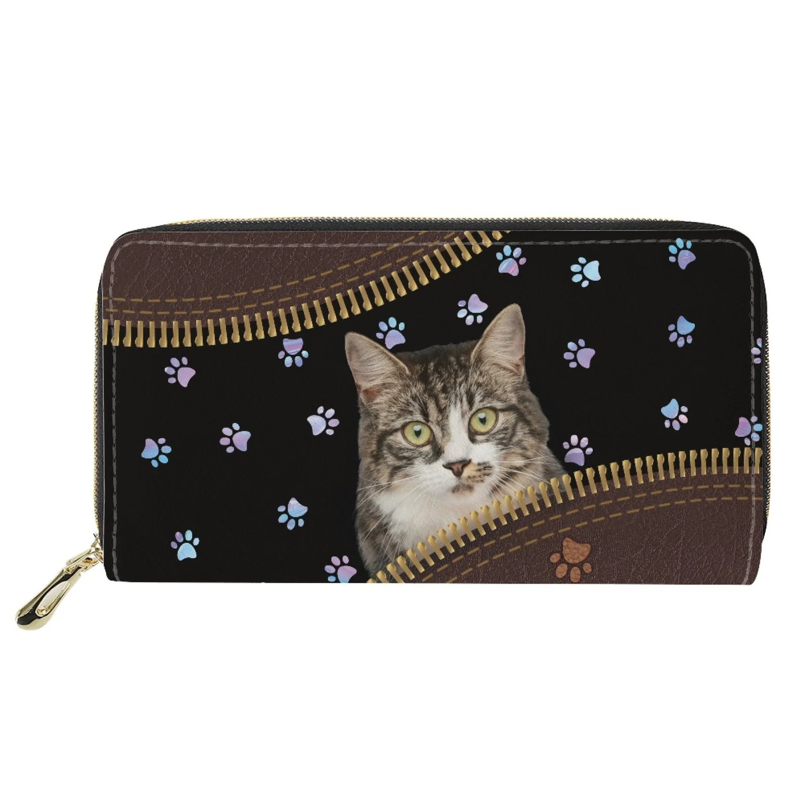 Cute Cat 3D Printed Zipper Money Bag Women Long Wallet Ladies Coin Purse Luxury Designer Leather Wallets For Girls Purses Lady