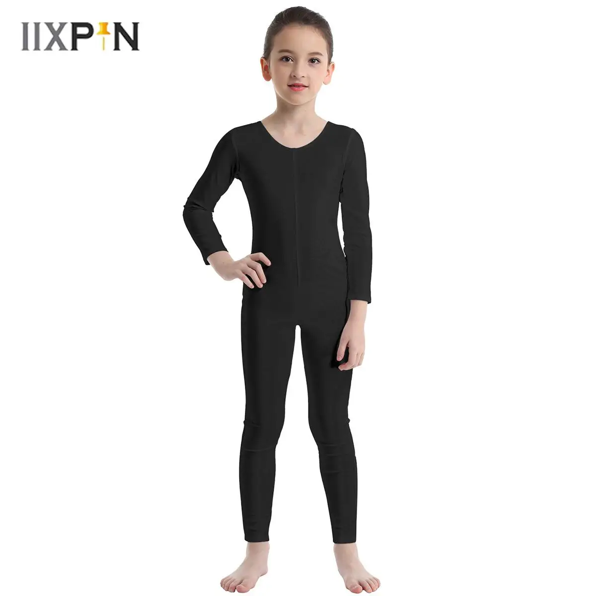 

Kids Girls Gymnastics Jumpsuit Dancewear Long Sleeves Solid Color Slim fit Leotard Unitard for Ballet Dance Workout Performance