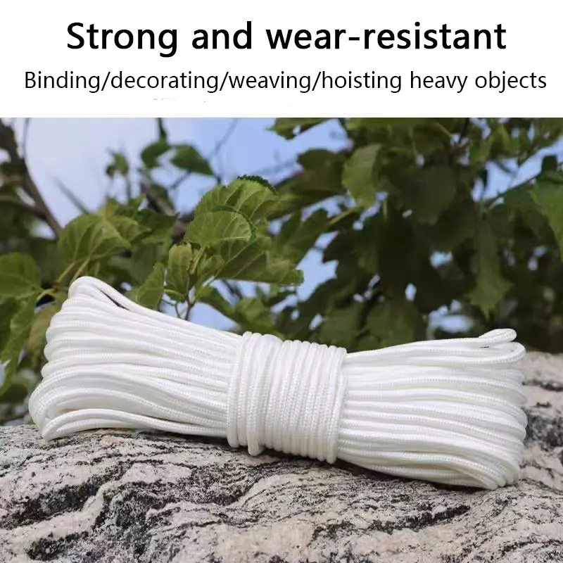 100m Multiple Sizes of Ropes Clothesline Outdoor Wear-resistant White Multifunctional Ropes Tent Lanyard Strap Home Accessories