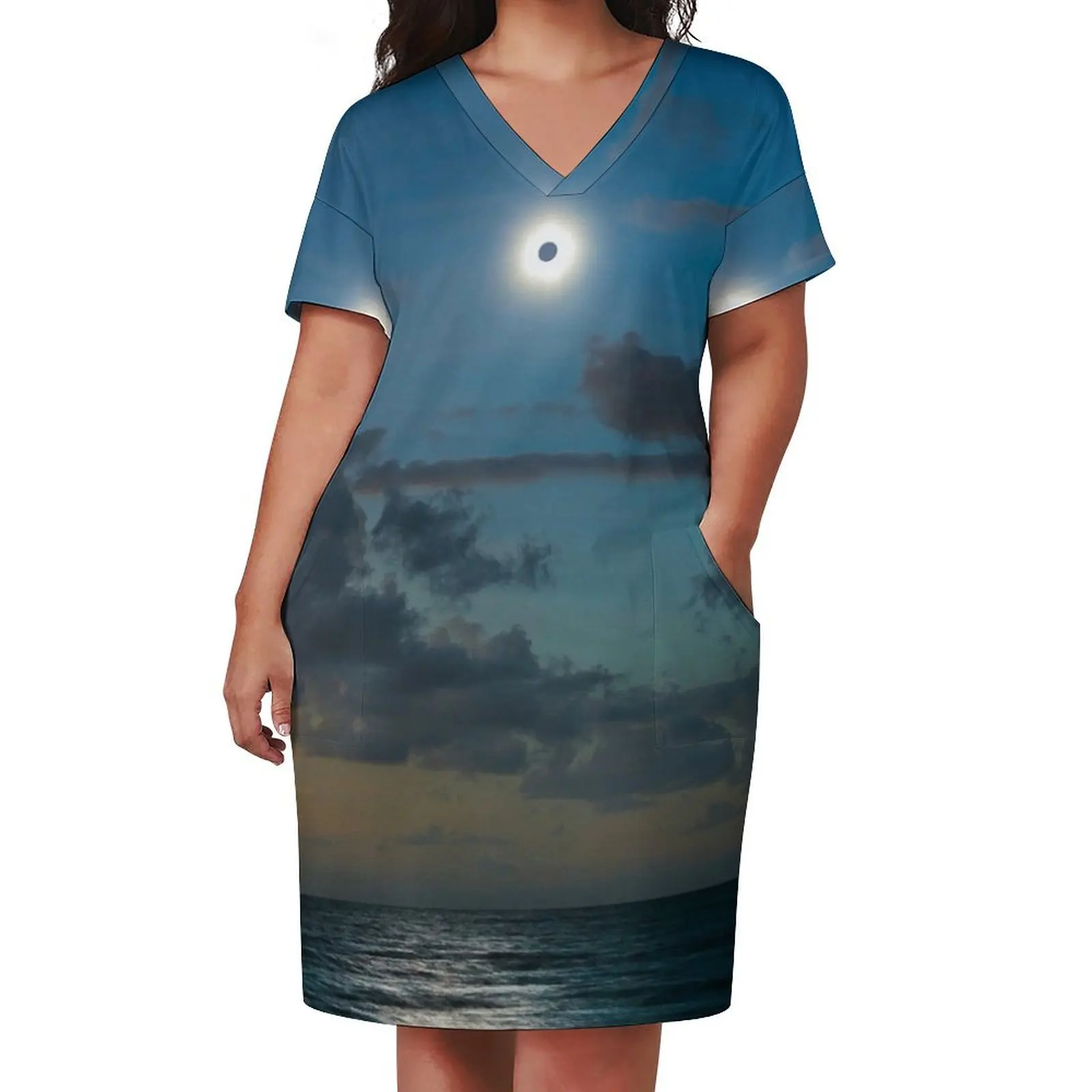 Total Solar Eclipse Loose Pocket Dress Women's clothing women dresses